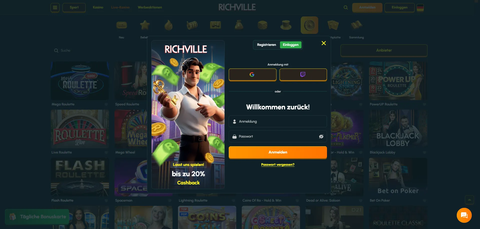 Richville Casino Login und Konto – Registrierung für österreichische Spieler