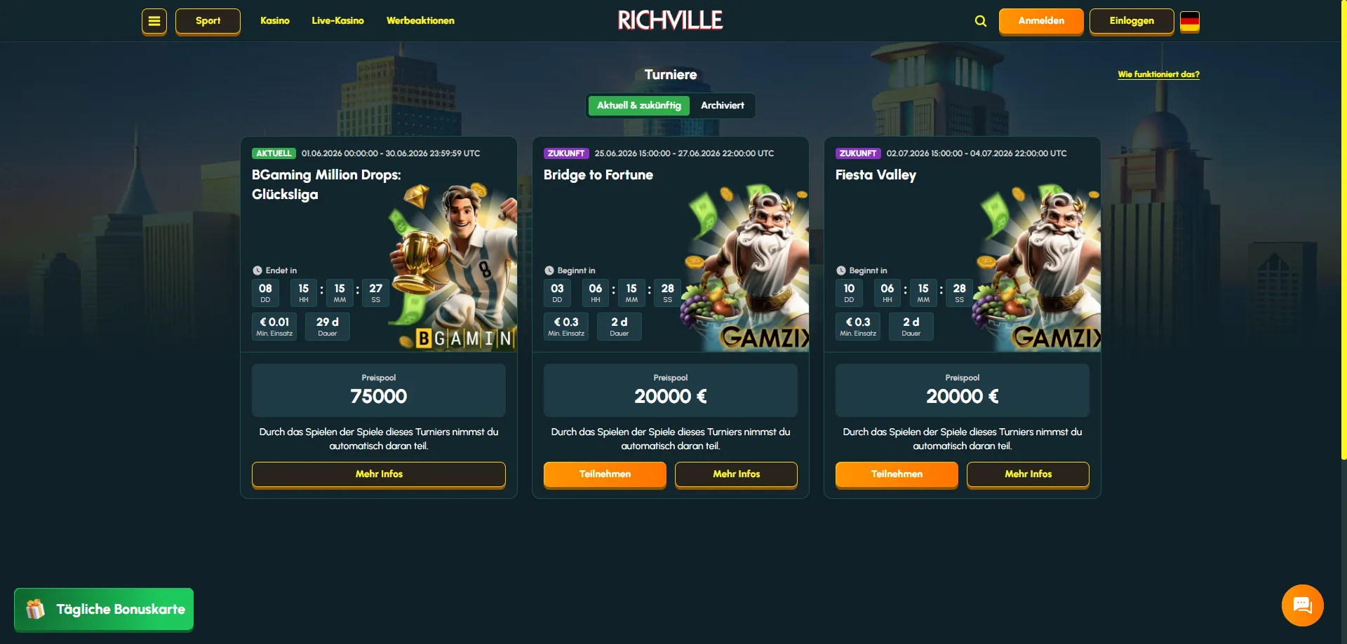 Richville Casino Sportwetten – Live-Betting und Esports in Österreich